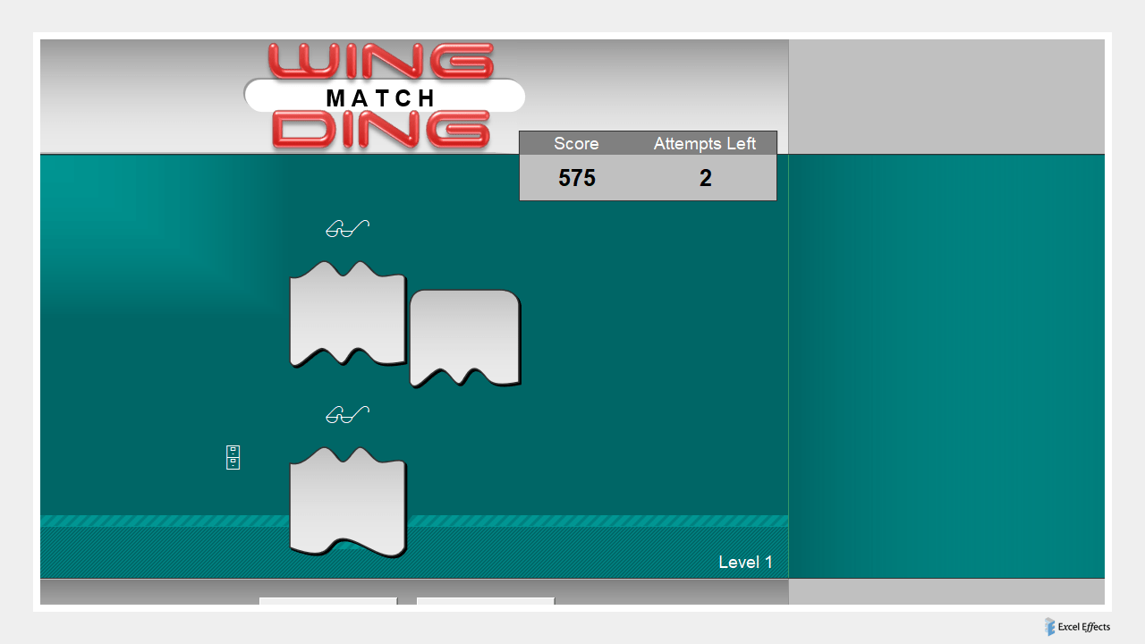 Level 1 of Wingding Match - Excel Effects