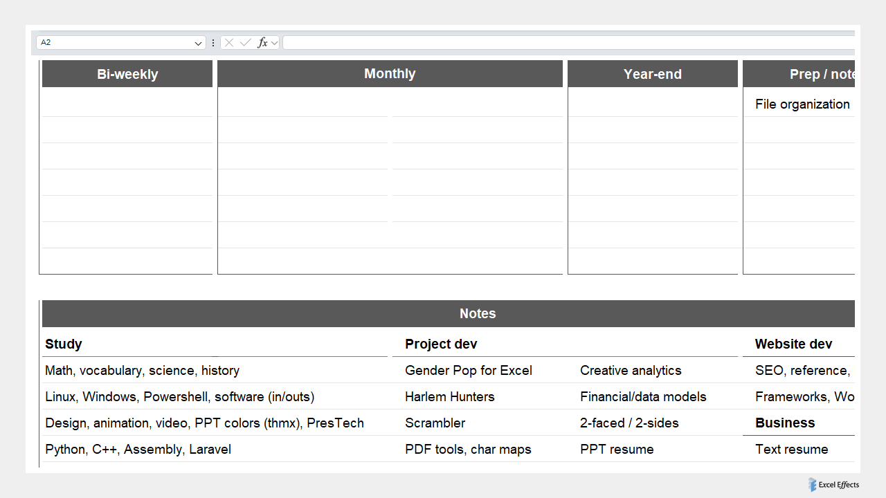 Additional sections - Excel Effects