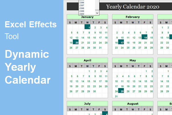 Dynamic yearly calendar for Microsoft Excel