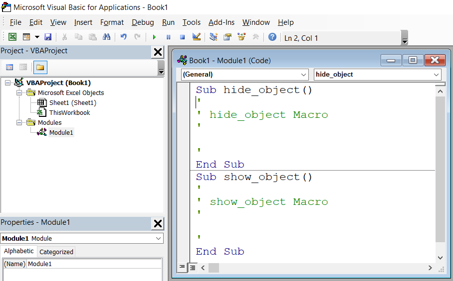How to show or hide an object in Excel with a button click