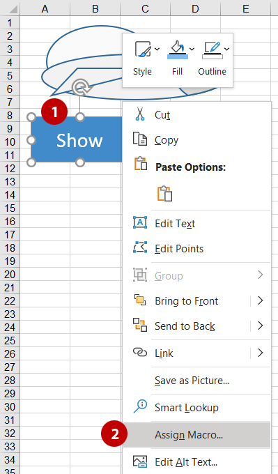 How to show or hide an object in Excel with a button click