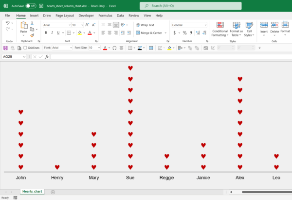 Hearts column sheet chart for Excel - Excel Effects