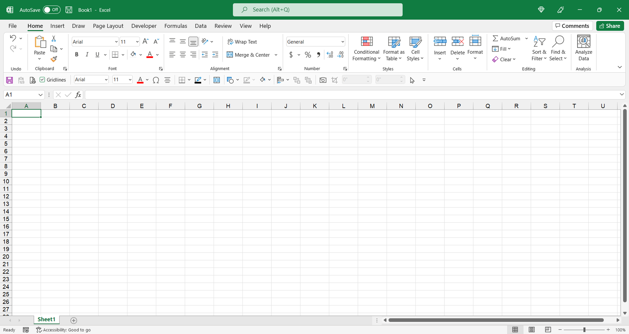 Blank canvas of Excel