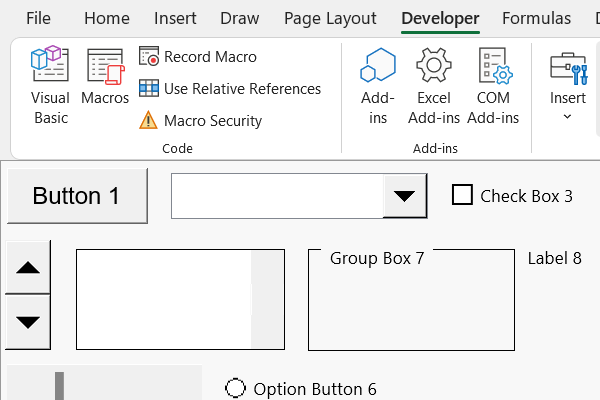 Developer ribbon in Excel - Quick glance