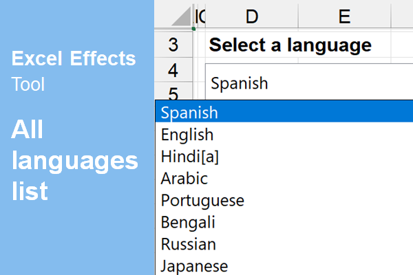 All languages list in Excel