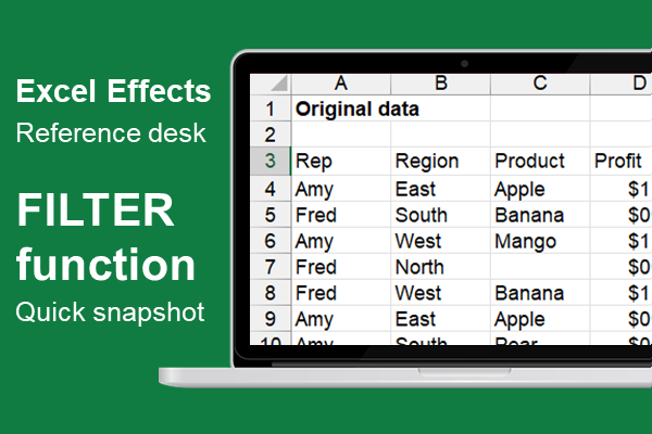 Using the FILTER function in Excel – Snapshot