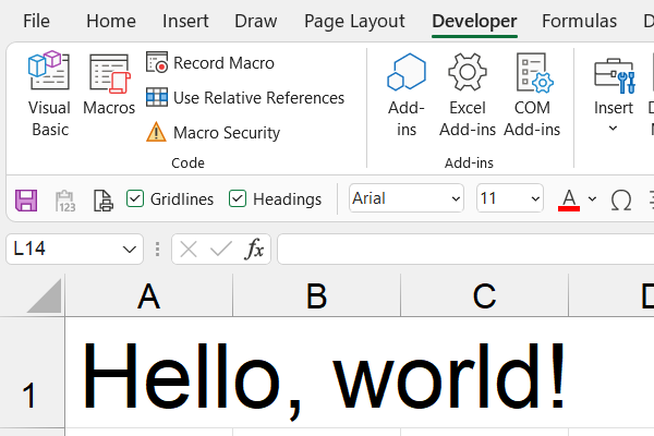 Hello world in Excel – How to