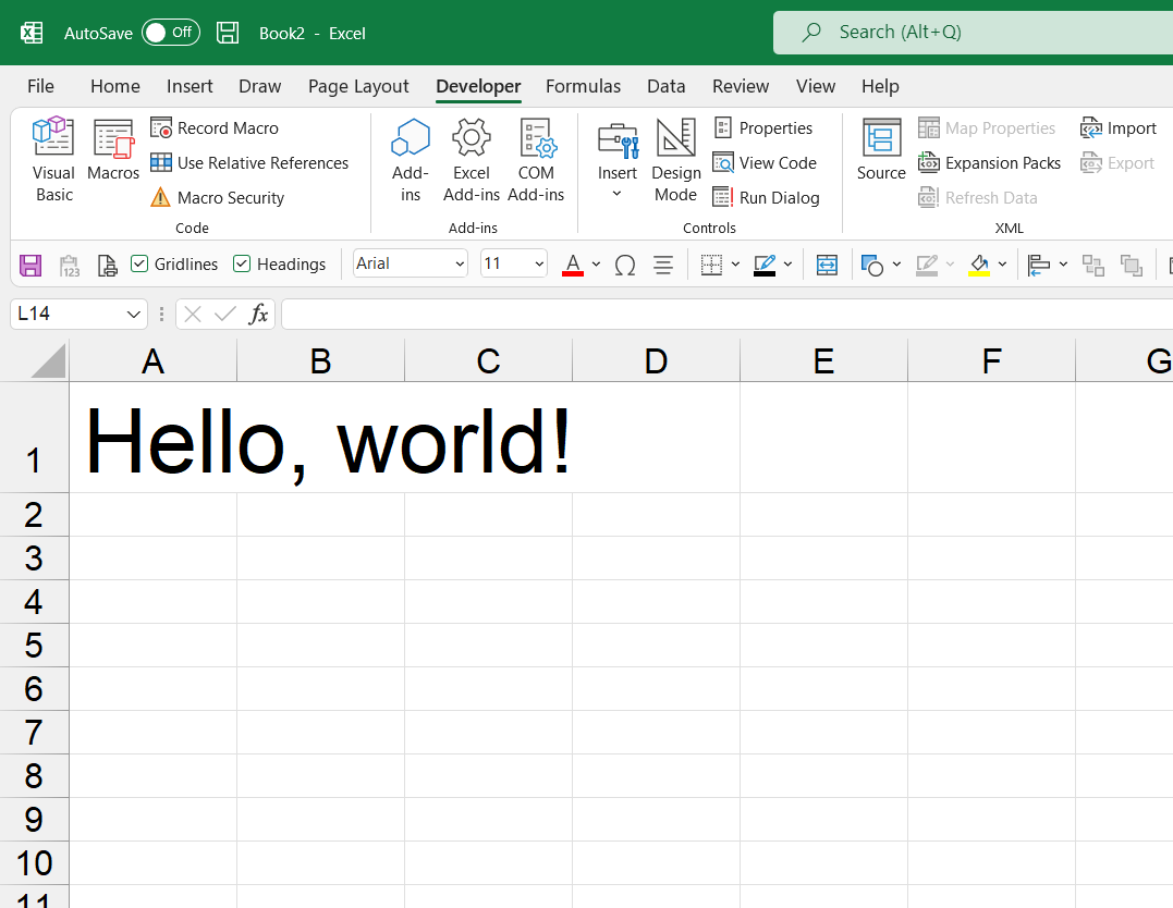 Hello world in Excel