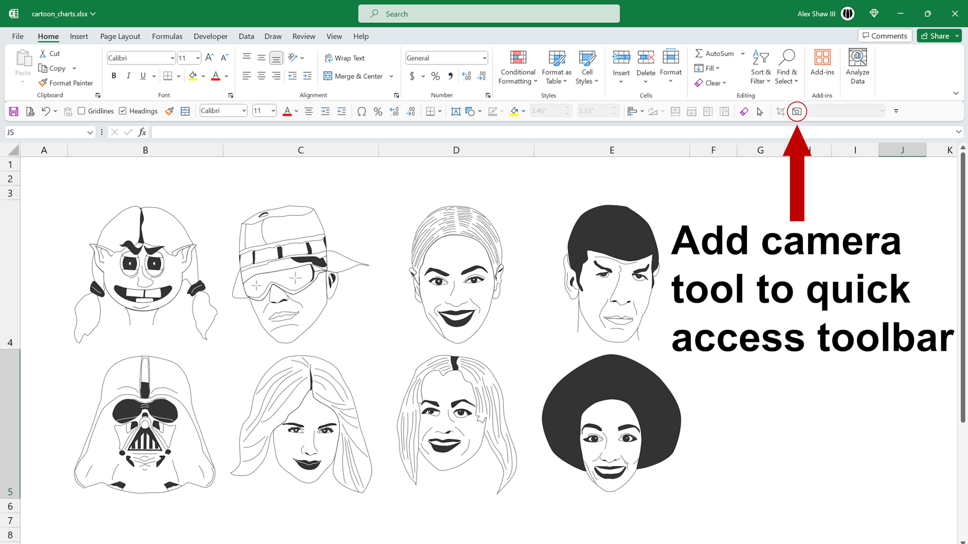 Add Excel camera tool to quick access toolbar - How to