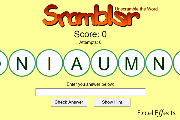 Scrambler game for Excel
