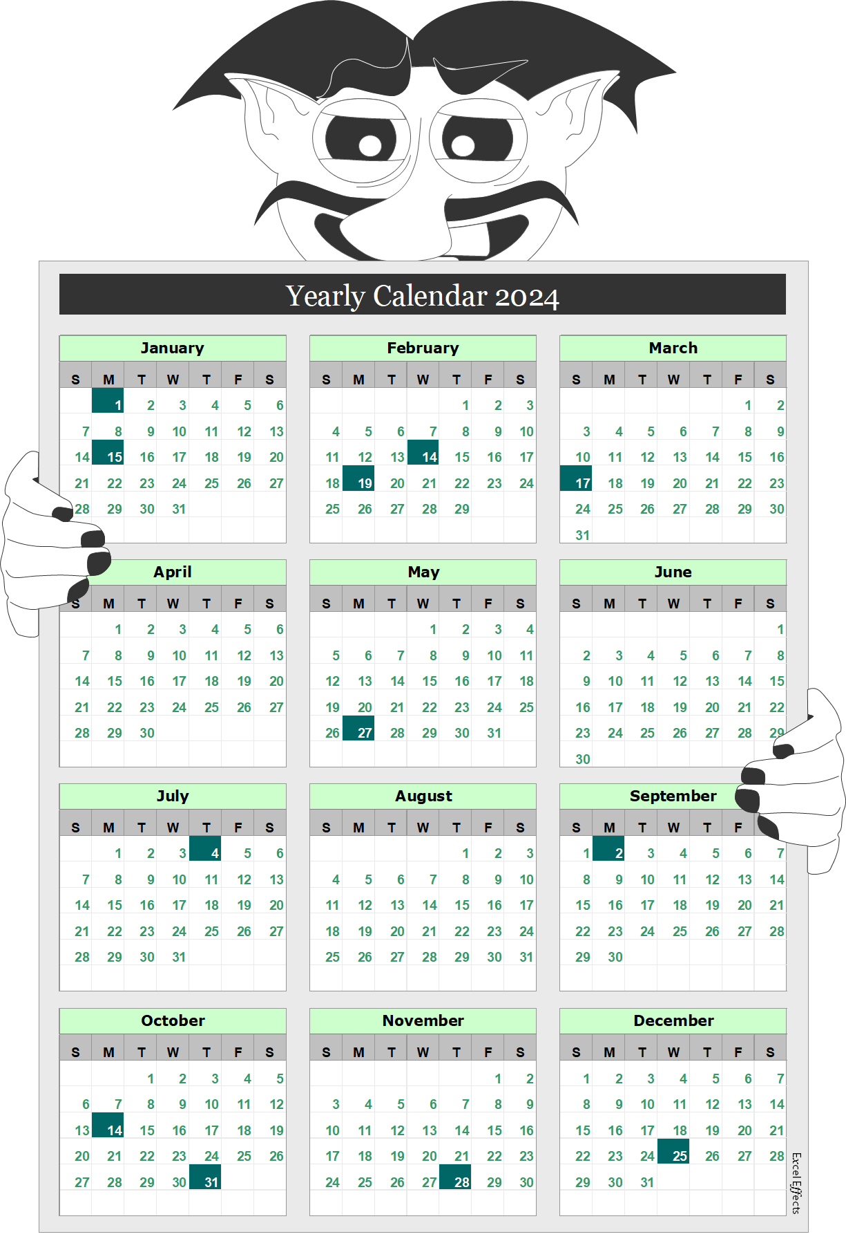 Calendar 2 - Smart troll calendar - Excel Effects
