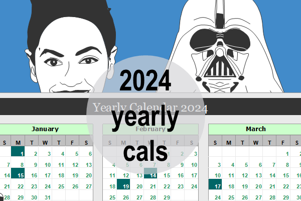 2024 yearly calendars – Cartoon Charts style