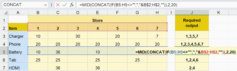 Solution to CONCAT function example - Excel Effects